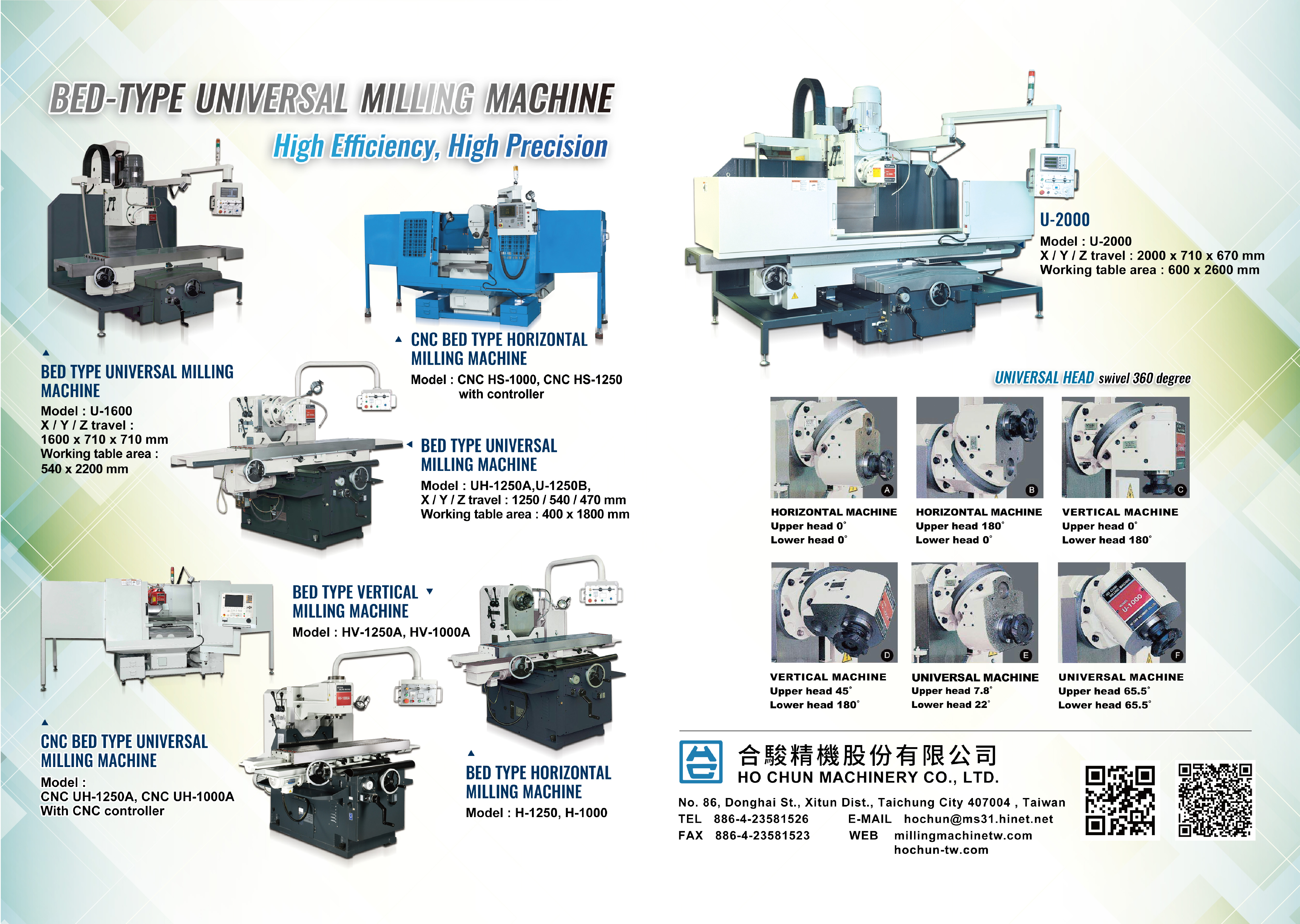 heavy duty bed type universal (vertical/horizontal) milling machines